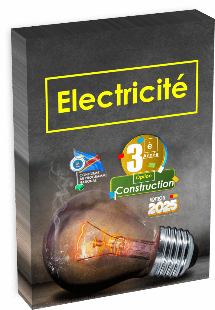 Initiez les élèves à l’essentiel de l’électricité appliquée à la construction, à travers ce manuel officiel conçu spécialement pour la 3ème année Construction, totalement conforme au programme EPST et spécifiquement pensé pour la rentrée scolaire 2025 en RDC. Cet ouvrage expose les bases scientifiques et techniques nécessaires à la compréhension, l’utilisation et l’entretien des installations électriques dans le secteur du bâtiment.