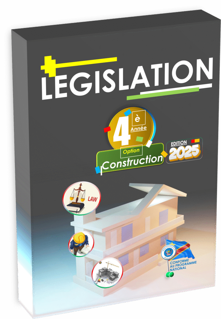 Découvrez le manuel officiel « Législation » pensé pour la 4ème année Construction, en parfaite conformité avec le programme EPST et adapté aux réalités du secteur éducatif congolais pour la rentrée scolaire 2025. Ce support pédagogique offre une approche complète de la législation appliquée au domaine de la construction, alliant théorie et cas pratiques pour former des élèves autonomes et responsables.
