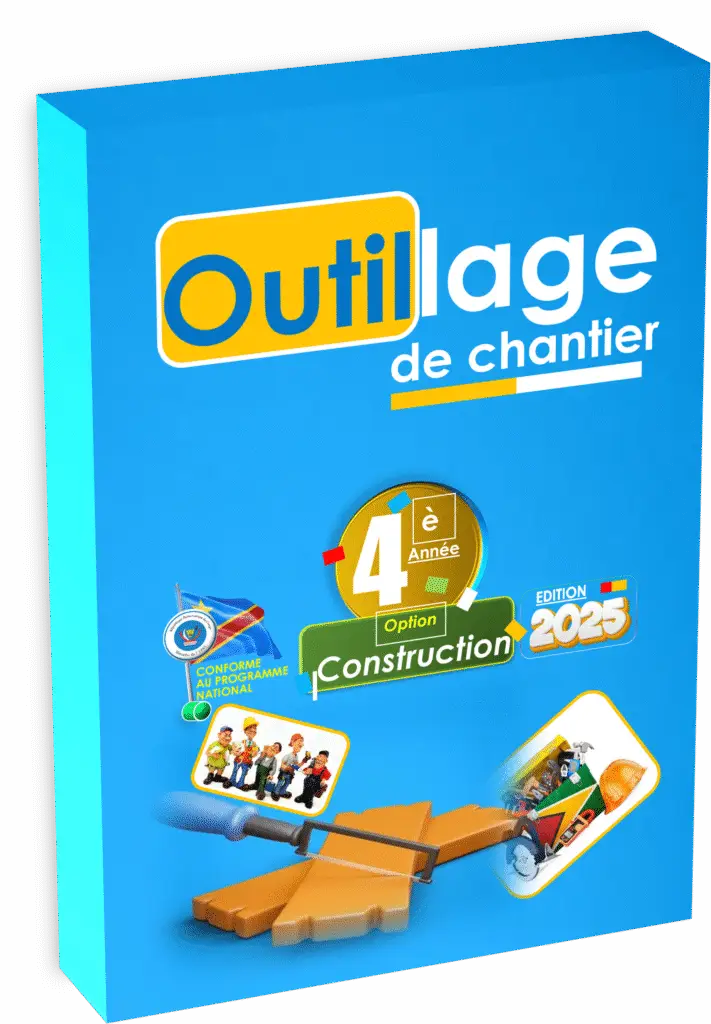 Plongez dans le manuel officiel « Outillage de Chantier » destiné aux élèves de la 4ème année Construction. Parfaitement alignée sur le programme EPST et les exigences de la rentrée scolaire 2025, cette édition guide l’élève à travers la découverte, l’utilisation rationnelle et l’entretien des outils et machines essentiels du chantier congolais.
