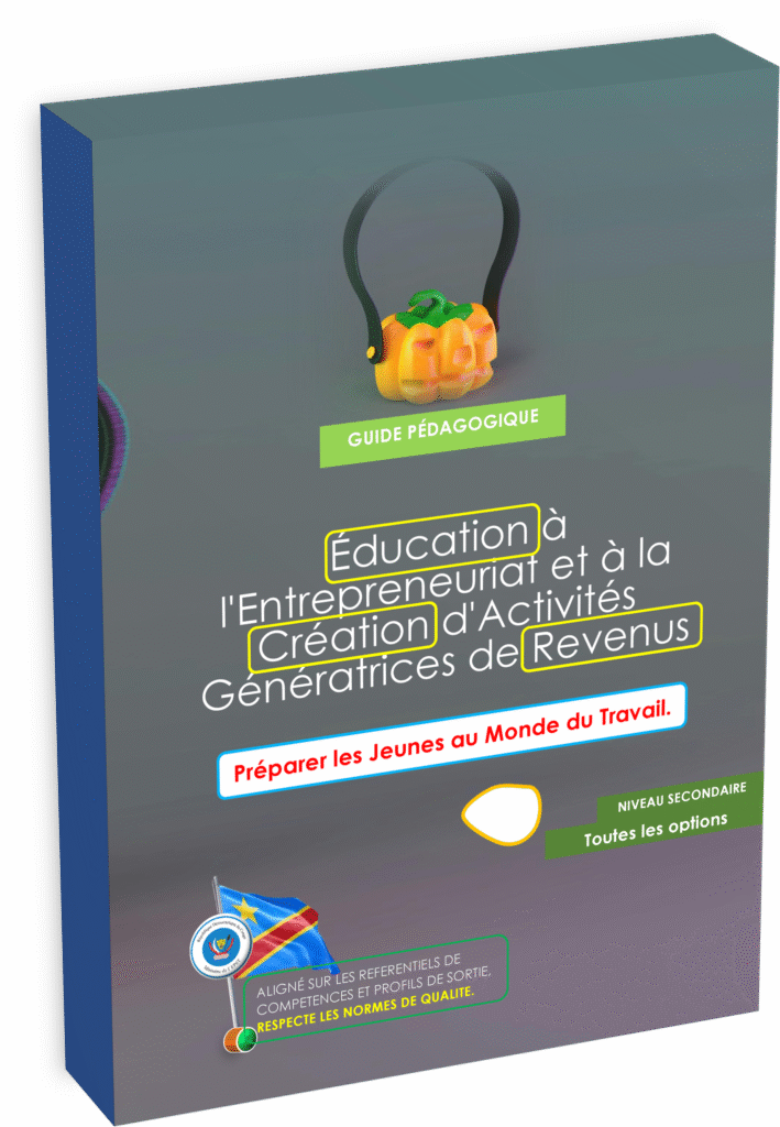 Explorez le Guide pédagogique éducation à l’entrepreneuriat conçu pour soutenir enseignants, élèves et formateurs de l’éducation de base et de l’enseignement primaire et secondaire en République Démocratique du Congo. Ce guide, conforme aux programmes scolaires officiels EPST Congo, s’aligne sur le Programme national éducation RDC pour répondre aux nouvelles priorités : renforcer l’esprit d’entreprise chez les jeunes, promouvoir la création d’initiatives et préparer à l’indépendance professionnelle