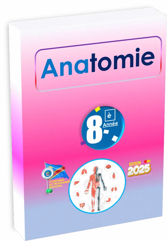 Manuel d’anatomie pour la 8e année en RDC : conforme au programme scolaire national, il aborde l’étude du corps humain avec des schémas clairs et des explications adaptées aux élèves du secondaire. Un outil pédagogique essentiel pour développer les compétences en sciences biologiques.