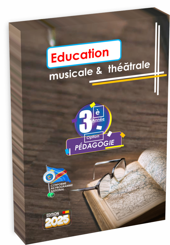 Le manuel d’Éducation musicale et théâtrale pour la 3e année en pédagogie générale, édition 2025, est conçu selon les exigences du programme éducatif national EPST pour la formation des enseignants en RDC. Ce support pédagogique intègre à la fois des bases théoriques (histoire des arts, éléments du langage musical et théâtral) et des activités pratiques adaptées au contexte scolaire congolais. C’est un outil indispensable pour réussir la rentrée scolaire 2025 et bien se préparer aux Items EXETAT en spécialité pédagogique.