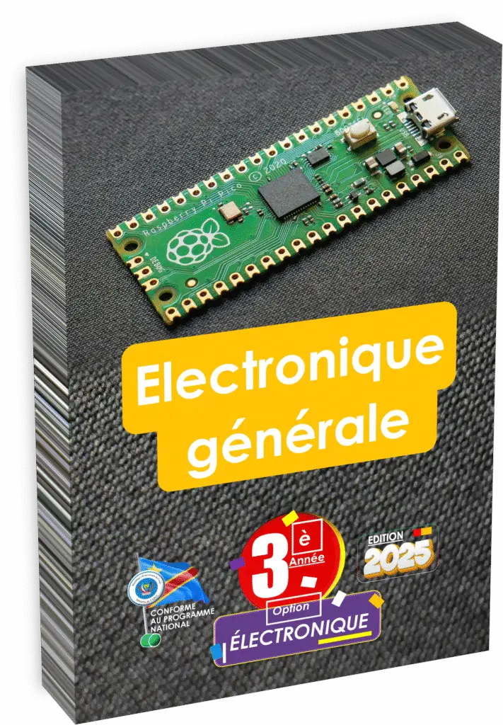 Accédez au manuel « Électronique Générale 3ᵉ année Électronique », conçu spécifiquement selon le programme EPST pour la rentrée scolaire 2025 en RDC. Ce manuel est un outil indispensable pour préparer efficacement les élèves aux Items EXETAT, en introduisant les concepts fondamentaux de l’électronique générale adaptés au contexte pédagogique et technique congolais.