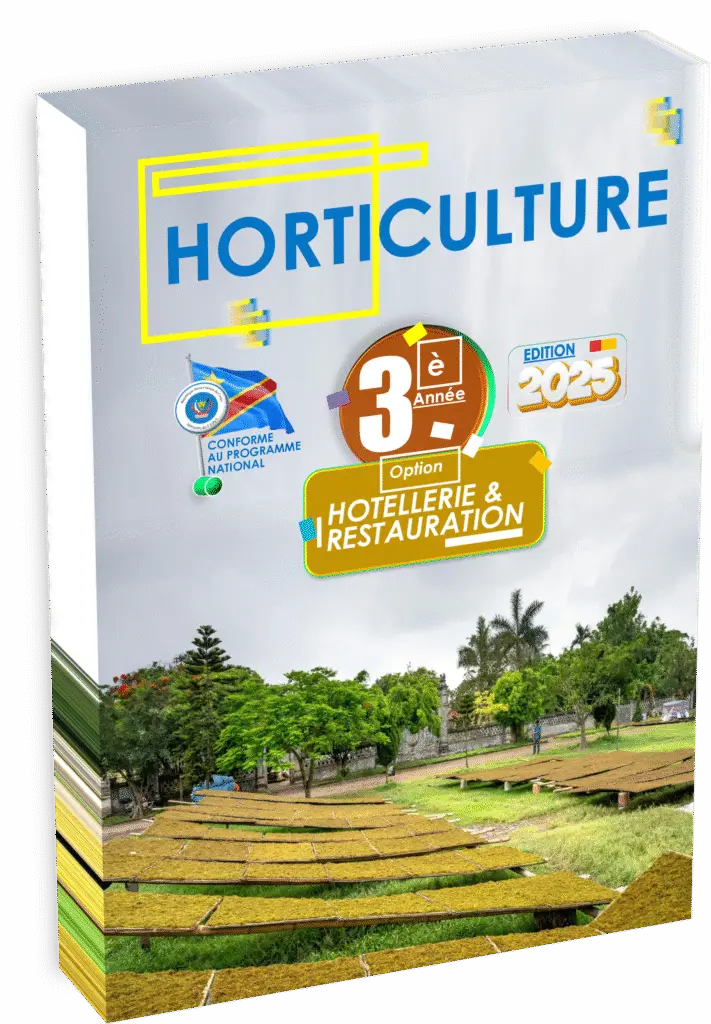 Conçu selon le programme officiel du ministère de l’EPST, ce manuel s’adresse spécifiquement aux élèves de 3ᵉ année option Hôtellerie et Restauration en RDC. Il vise une approche pratique et théorique de l’horticulture adaptée au contexte hôtelier congolais, tout en facilitant la préparation à l’édition 2025 et à l’EXETAT grâce à des Items EXETAT contextualisés.
