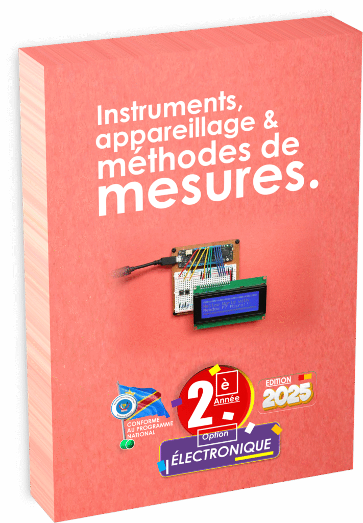Découvrez le manuel « Instruments et Méthodes de Mesures 2ᵉ année Électronique », une référence incontournable pour l’option Électronique au secondaire technique en RDC. Actualisé pour la rentrée scolaire 2025 et strictement conforme au programme national EPST, cet ouvrage accompagne les élèves et enseignants pour une maîtrise solide des fondamentaux de la métrologie et des techniques de mesure adaptées au contexte éducatif congolais