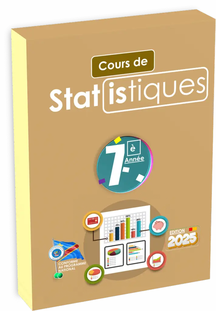 Manuel de statistiques pour la 7e année en RDC : conforme au programme de l’EPST, il initie les élèves aux concepts fondamentaux de la collecte, l’organisation et la représentation des données à travers des exemples congolais et des exercices adaptés. Un support pédagogique clé pour développer la pensée analytique dès le secondaire