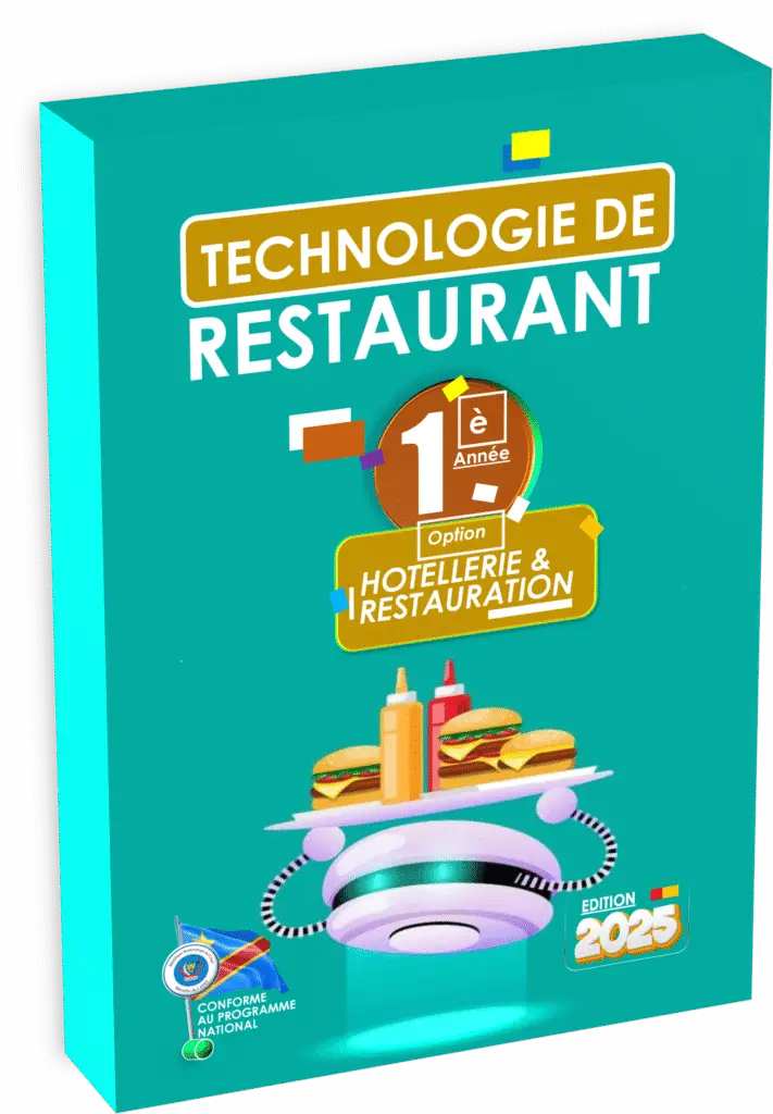Initiez vos élèves aux principes fondamentaux du service et de l’organisation en salle avec le manuel “Technologie de Restaurant – 1ʳᵉ année”, entièrement conforme au programme officiel EPST. Spécialement conçu pour les établissements techniques d’hôtellerie en RDC, ce support pédagogique édition 2025 accompagne efficacement les apprenants dès la rentrée scolaire 2025, tout en intégrant les Items EXETAT dès les premiers niveaux pour une progression structurée.