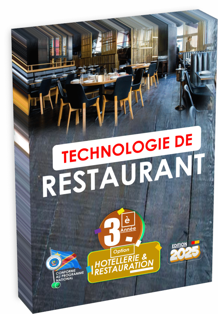 Manuel de Technologie de restaurant – 3e année Hôtellerie-Restauration, édition 2025. Conforme au programme EPST avec exercices EXETAT pour la rentrée scolaire 2025.