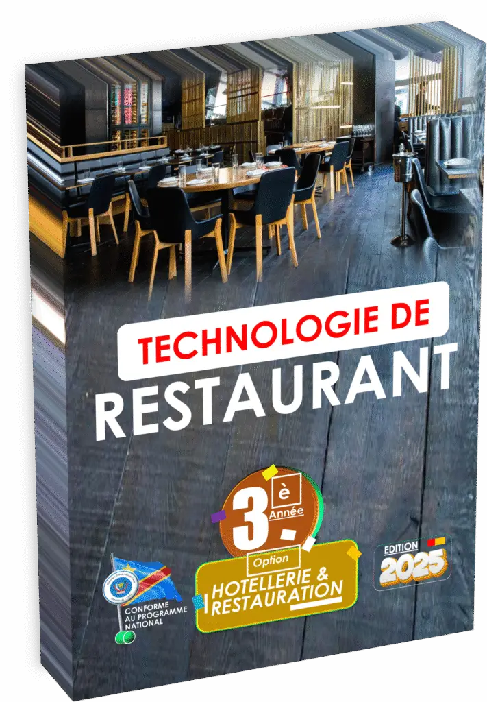 Manuel de Technologie de restaurant – 3e année Hôtellerie-Restauration, édition 2025. Conforme au programme EPST avec exercices EXETAT pour la rentrée scolaire 2025.