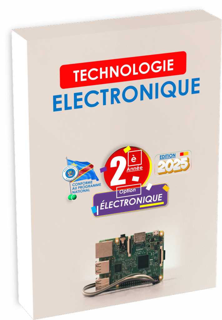 Découvrez le manuel « Technologie Électronique 2ᵉ année Électronique », conforme au programme EPST pour la rentrée scolaire 2025 en RDC. Conçu pour répondre aux exigences du système éducatif congolais, ce manuel prépare efficacement les élèves aux Items EXETAT tout en développant des compétences techniques solides adaptées au contexte local.