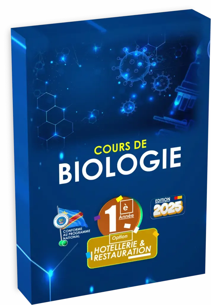 Couverture du manuel de Biologie pour la 1ère année Hôtellerie et Restauration, programme RDC 2025, conforme EPST et EXETAT.