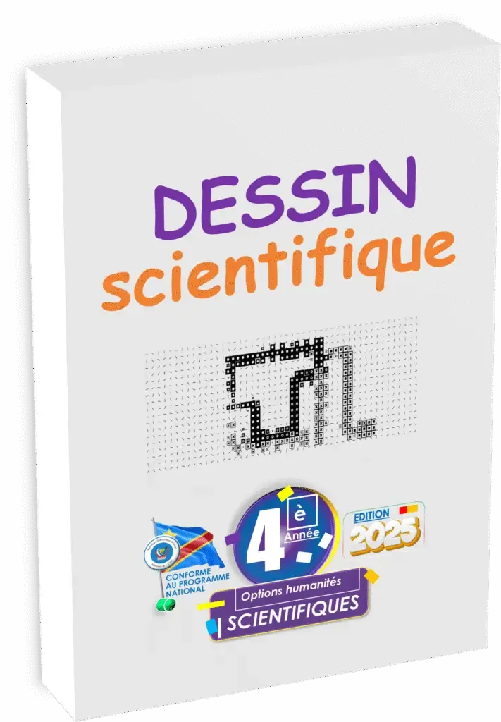 Couverture du manuel de Dessin Scientifique pour la 4ème année, option Humanités Scientifiques en RDC, édition 2025.