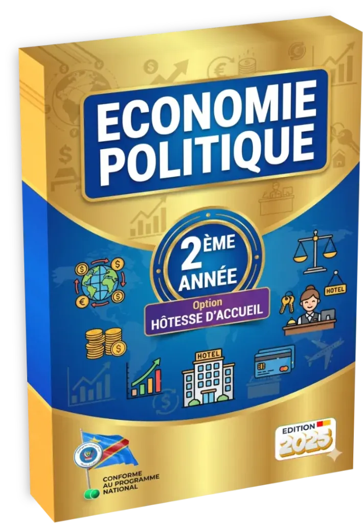 Couverture du manuel d'Économie Politique pour la 2ème année, option Hôtesse d'Accueil en RDC.