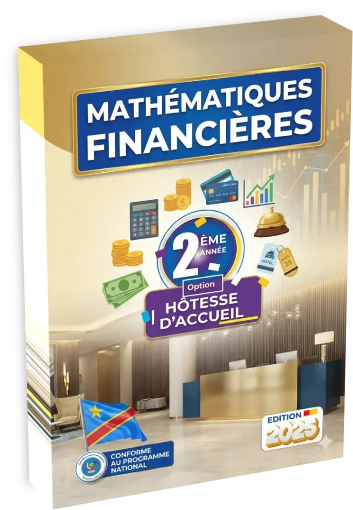Couverture du manuel de Mathématiques Financières pour la 2ème année Hôtesse d'Accueil en RDC