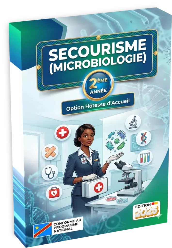 Couverture du manuel de Secourisme et Microbiologie pour la 2ème année Hôtesse d'Accueil en RDC.