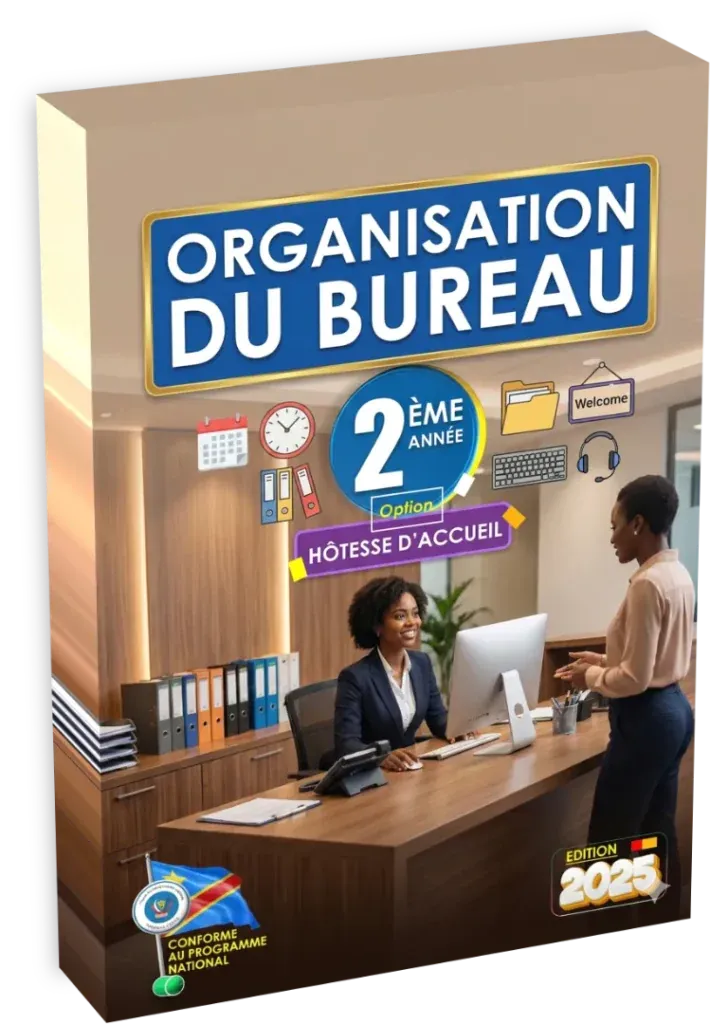 Couverture du manuel d'Organisation du Bureau pour la 2ème année option Hôtesse d'Accueil en RDC.