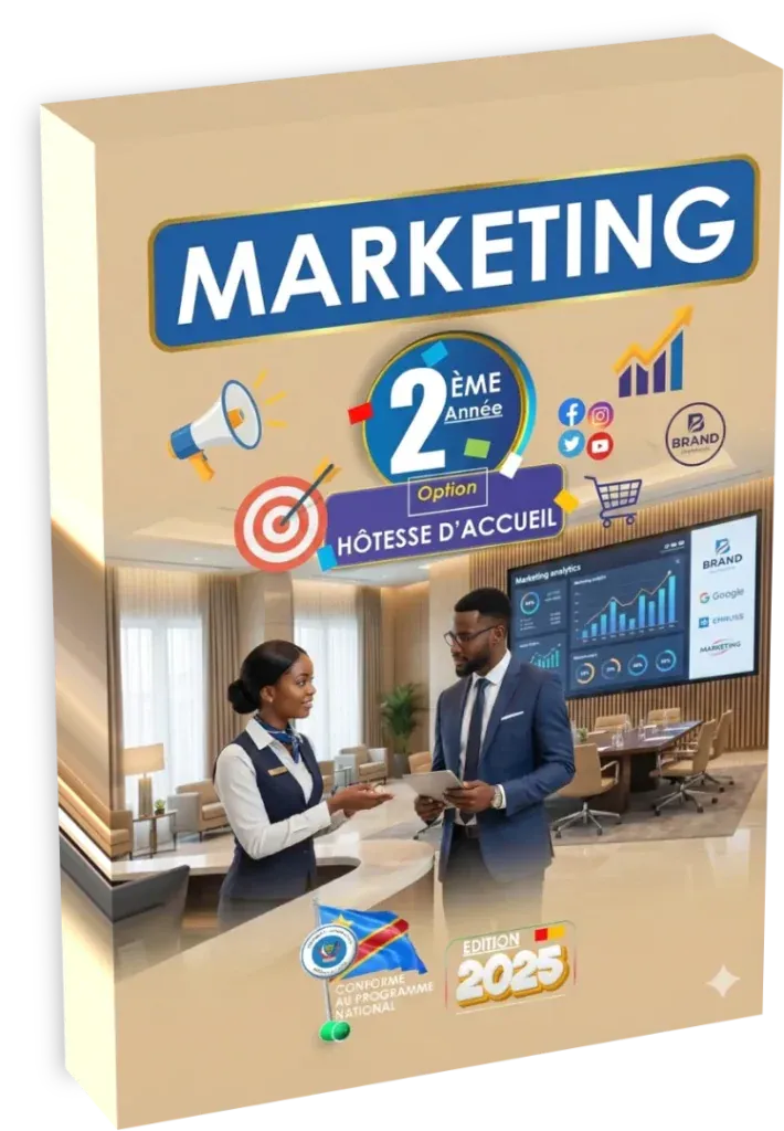 Couverture du manuel de Marketing pour la 2ème année, option Hôtesse d'Accueil en RDC