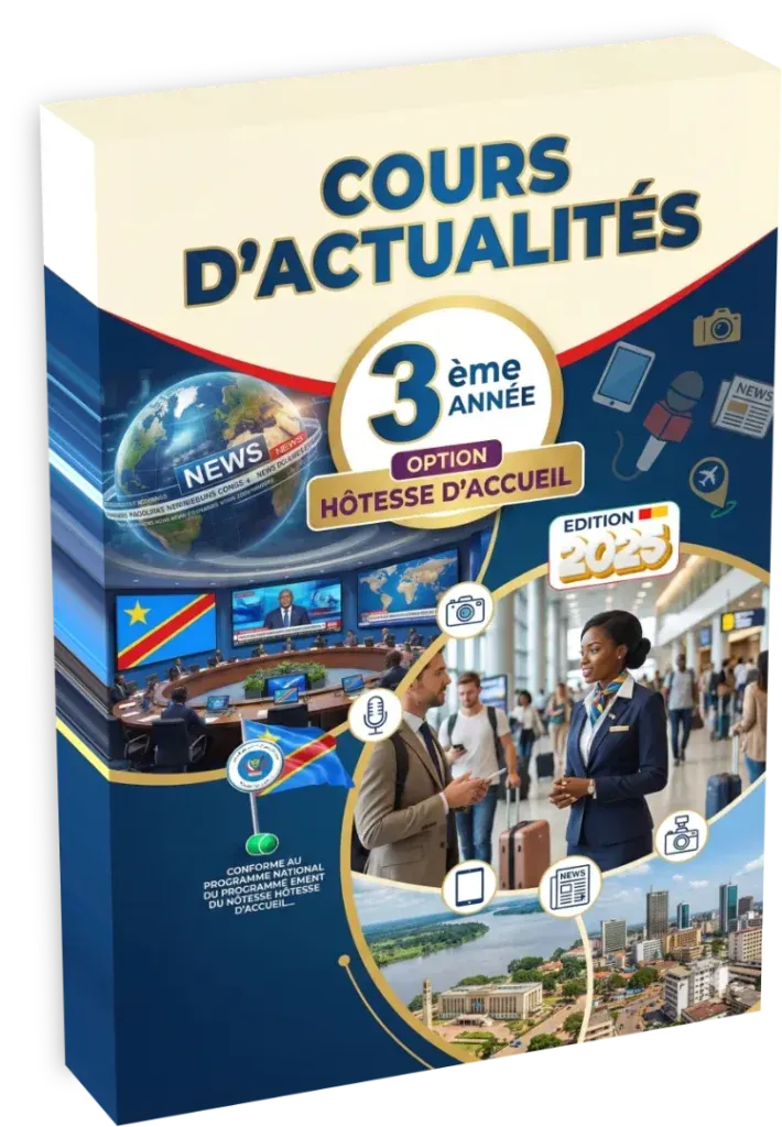 Couverture du manuel scolaire de 3ème année, option Hôtesse d'Accueil, pour l'enseignement secondaire et technique en RDC.