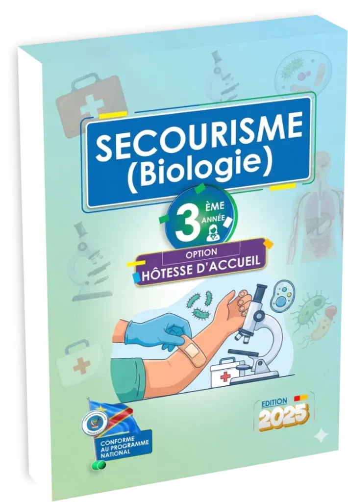 Couverture du manuel de Secourisme et Biologie pour la 3ème année Hôtesse d'Accueil en RDC.