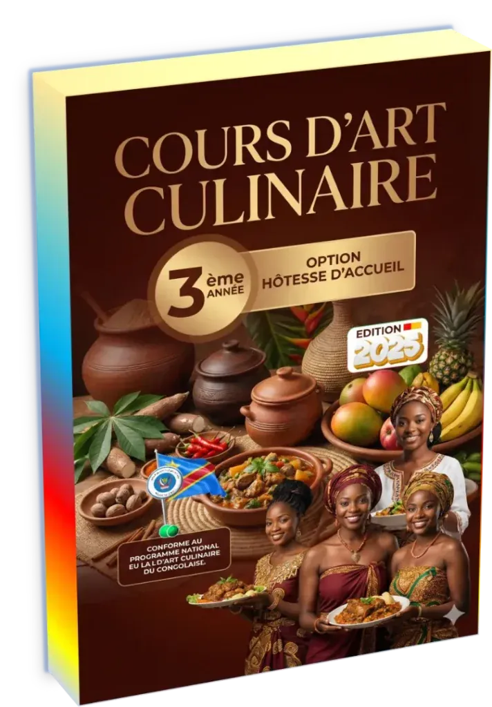 Couverture du manuel d'Art Culinaire pour la 3ème année, option Hôtesse d'Accueil en RDC.