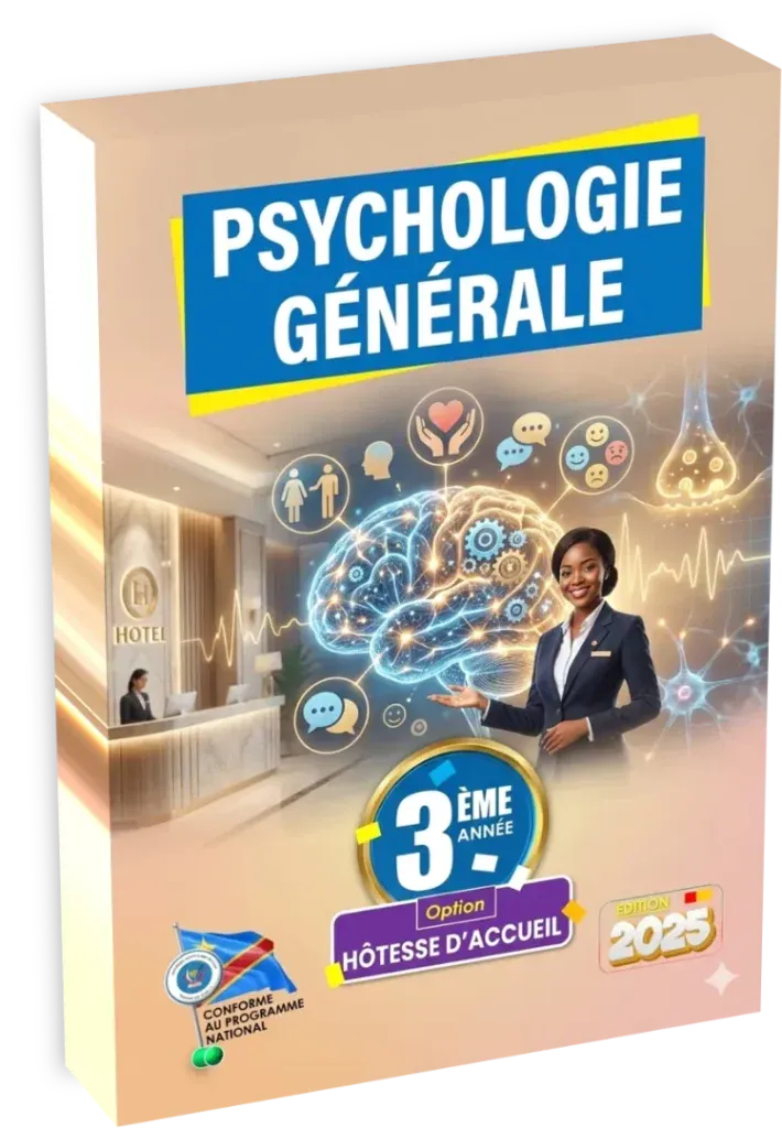 Couverture du manuel scolaire de Psychologie Générale pour la 3ème année, option Hôtesse d'Accueil en RDC.