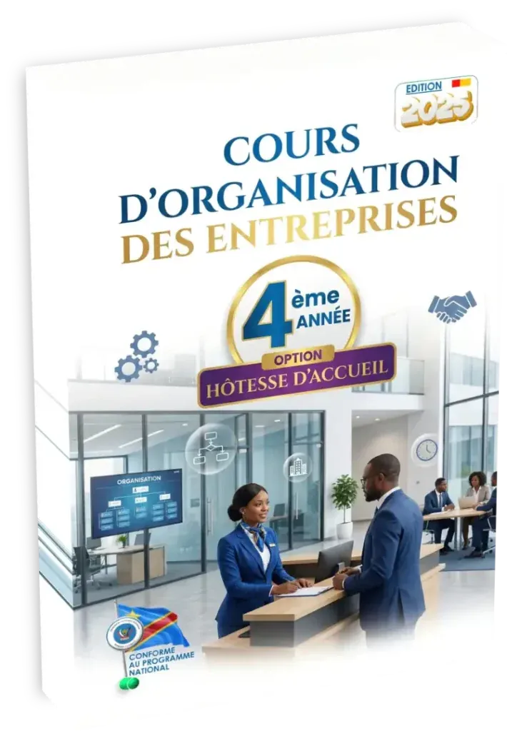 Couverture du manuel d'Organisation des Entreprises, 4ème année, option Hôtesse d'Accueil, programme RDC.