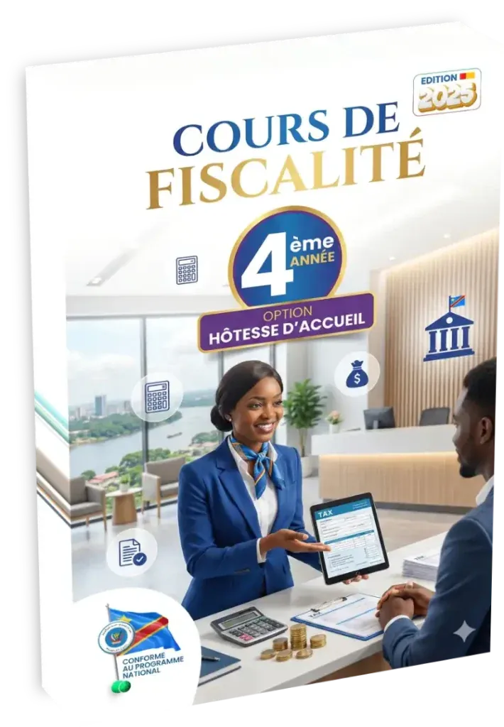 Couverture du manuel de Fiscalité pour la 4ème année, option Hôtesse d'Accueil en RDC.