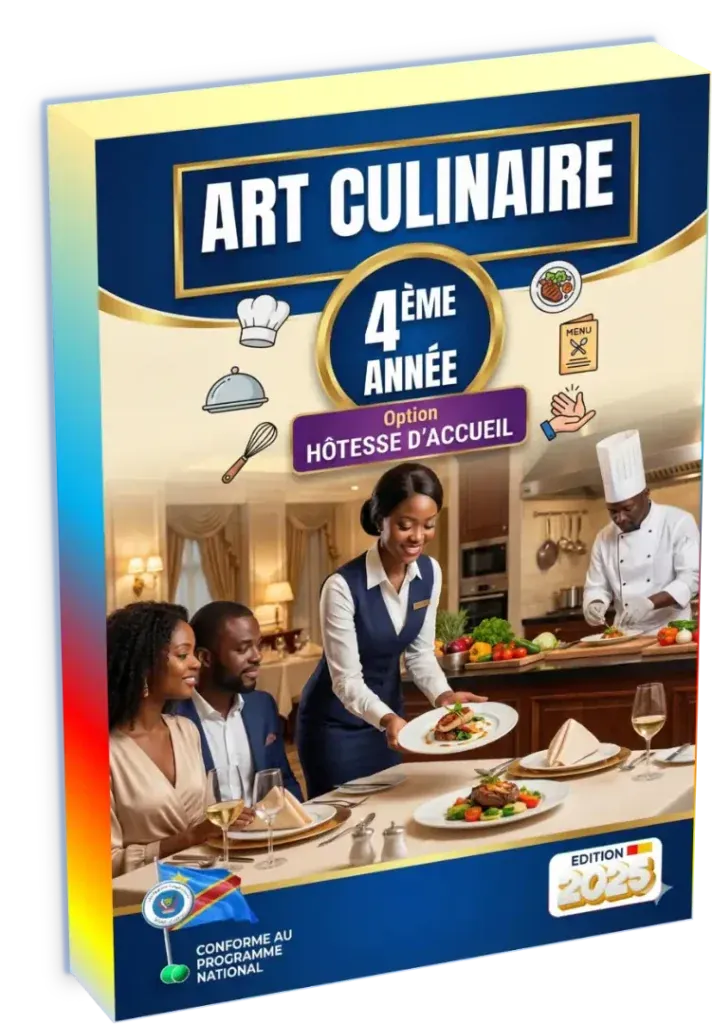 Couverture du manuel d'Art Culinaire pour la 4ème année, option Hôtesse d'Accueil en RDC.