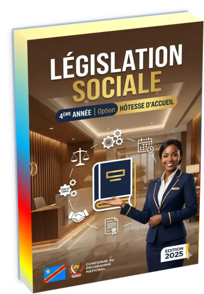 Couverture du manuel de Droit pour la 4ème année, option Hôtesse d'Accueil en RDC.