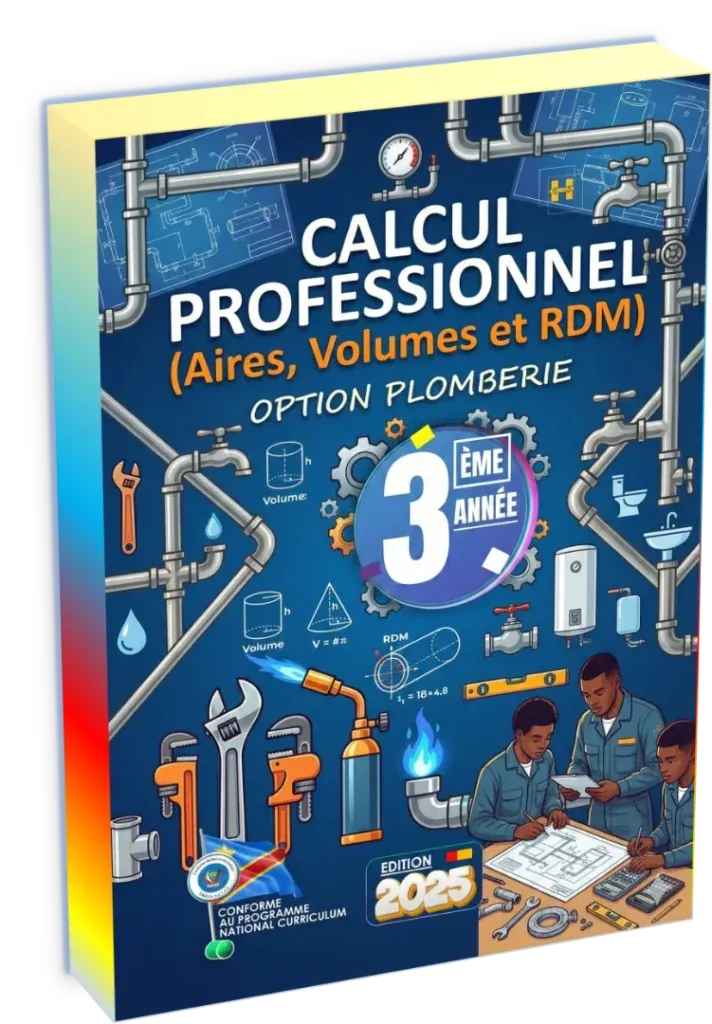 Couverture du manuel de Calculs Professionnels pour la 3ème année en plomberie, enseignement technique en RDC.