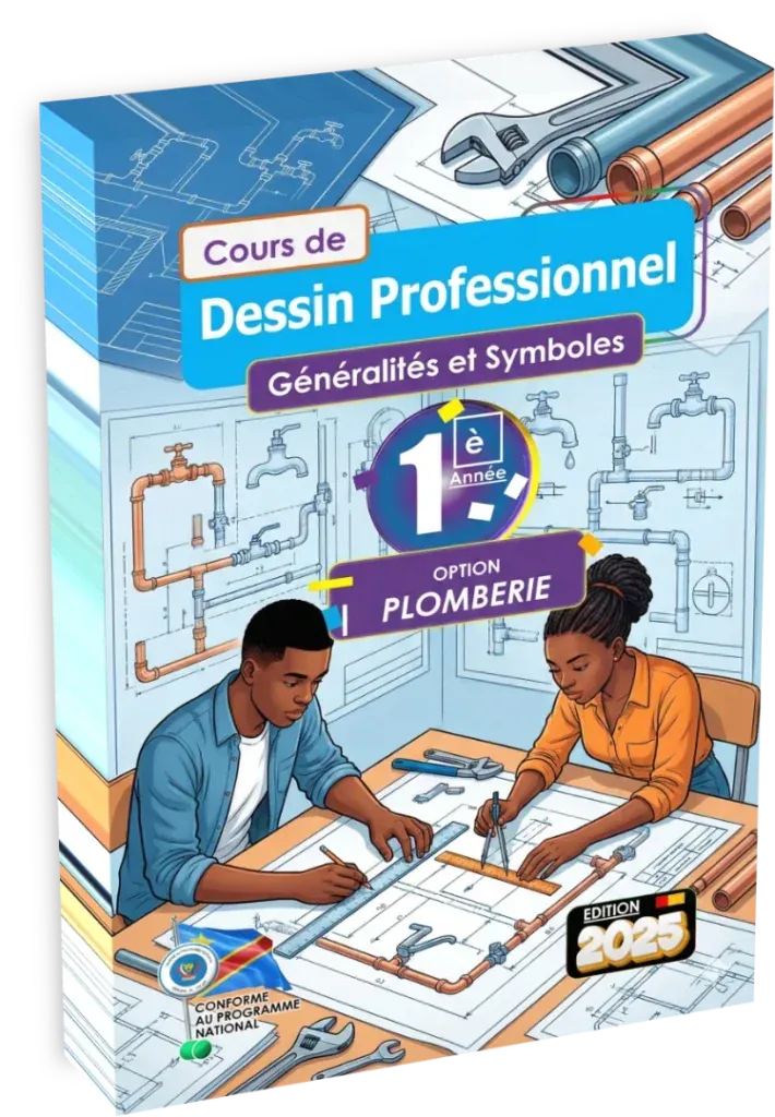 Couverture du manuel de Dessin Professionnel pour la 1ère année, option Plomberie, programme de l'enseignement technique en RDC.