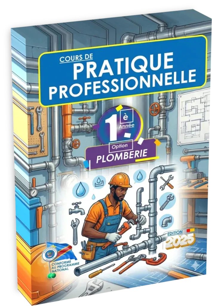Couverture du manuel de Pratique Professionnelle, 1ère année, option Plomberie, pour l'enseignement technique en RDC.