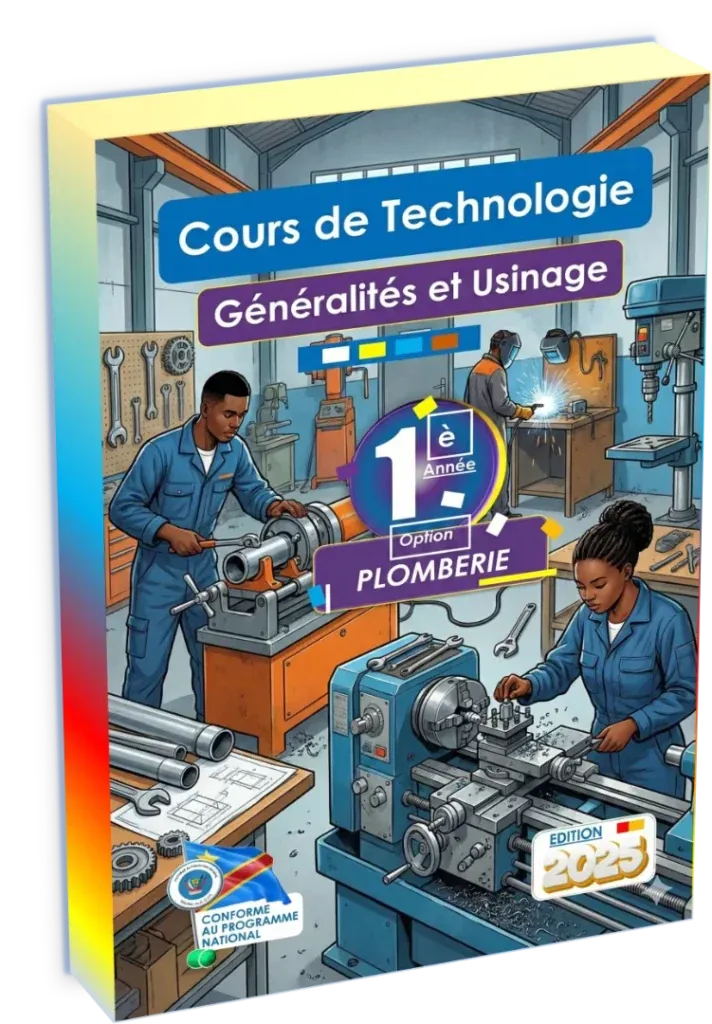 Couverture du manuel scolaire de Technologie, option Plomberie, pour la 1ère année de l'enseignement secondaire technique en RDC, édition 2025.