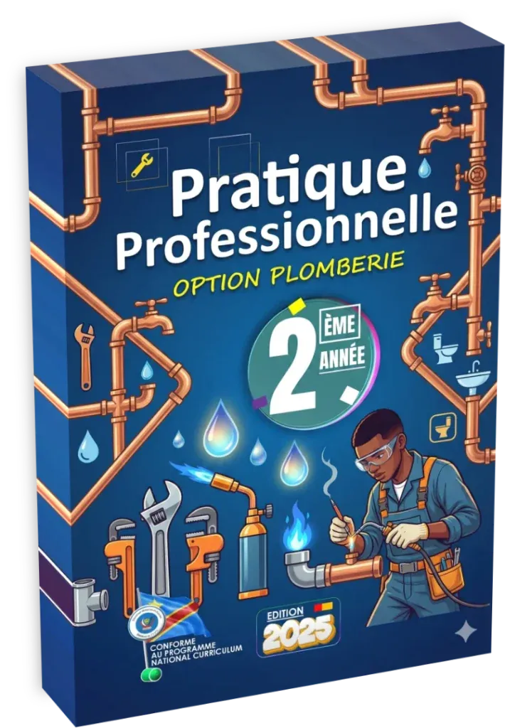 Couverture du manuel de Pratique Professionnelle pour la 2ème année en Plomberie, enseignement technique en RDC.