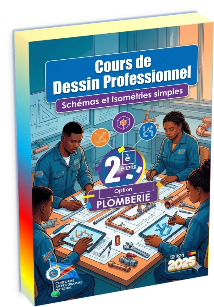 Couverture du manuel de Dessin Professionnel pour la 2ème année, option Plomberie, enseignement technique en RDC.