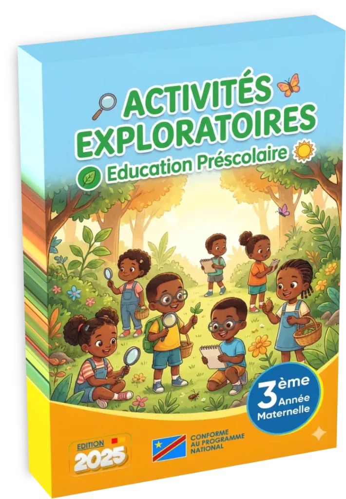 Couverture du manuel d'Activités Exploratoires pour la 3ème année maternelle en RDC, édition 2025.