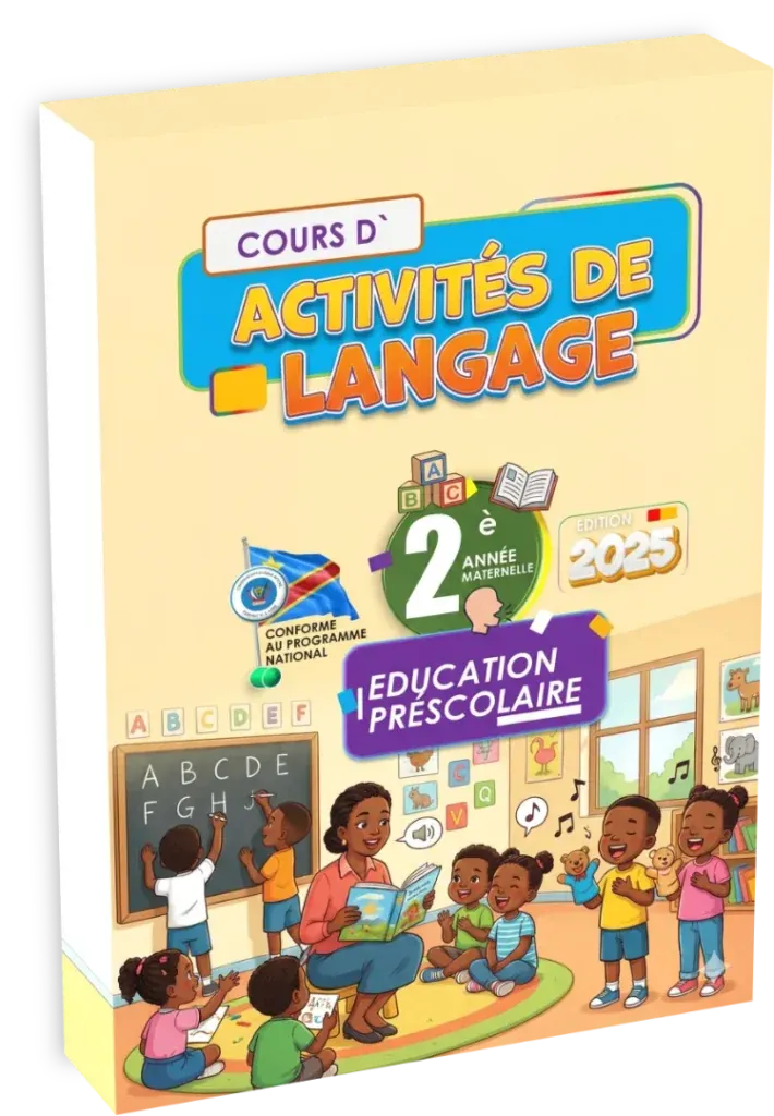 Couverture du manuel d'activités de langage pour la 2ème année maternelle en RDC, édition 2025.