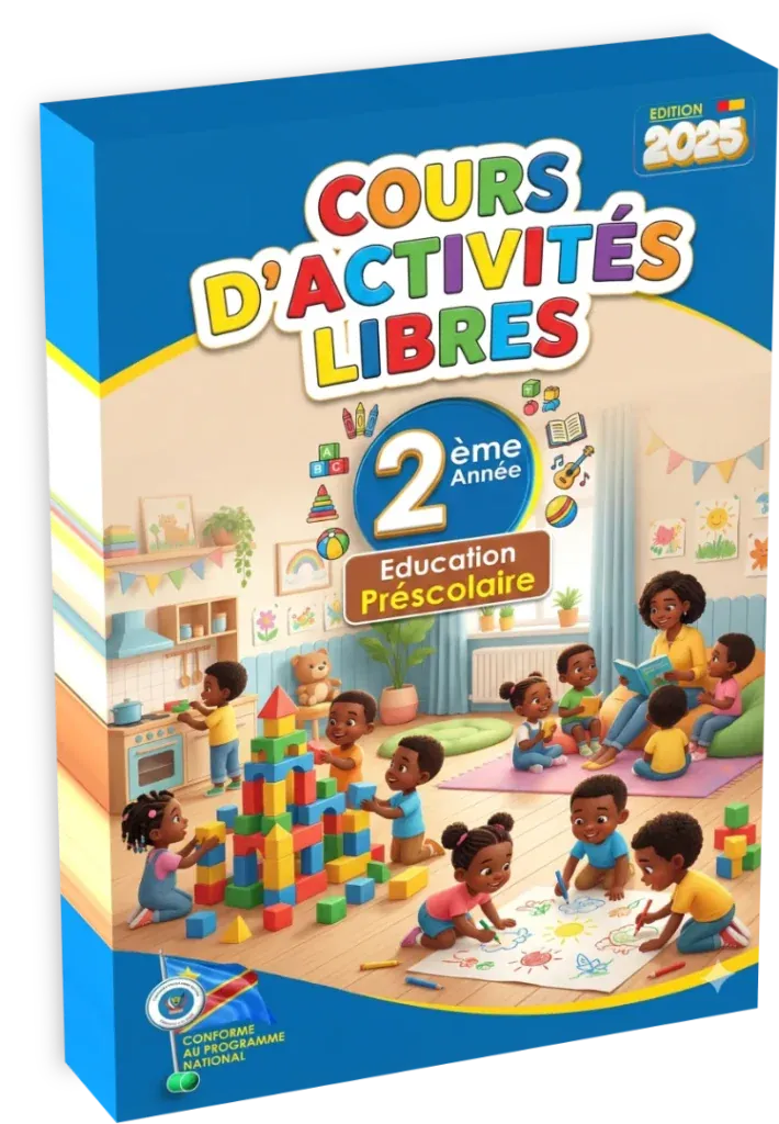 Couverture du manuel d'activités libres pour la 2ème année maternelle en RDC, édition 2025.