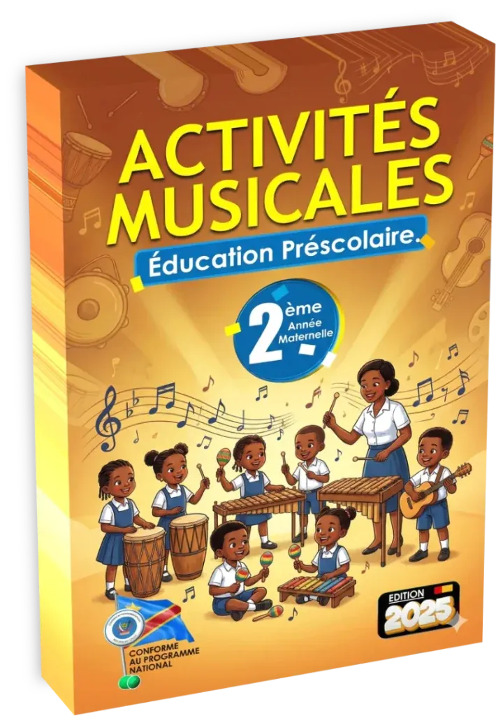 Couverture du manuel scolaire 'Activités Musicales' pour la 2ème année maternelle en RDC, édition 2025.
