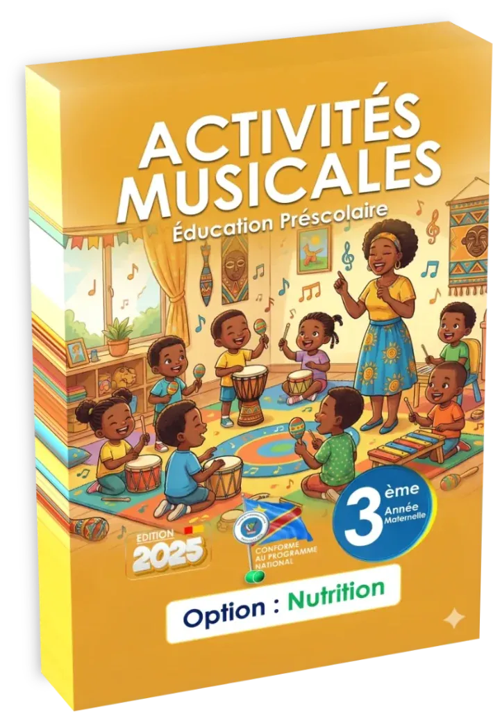 Couverture du manuel scolaire 'Activités Musicales' pour la 3ème année maternelle en RDC.
