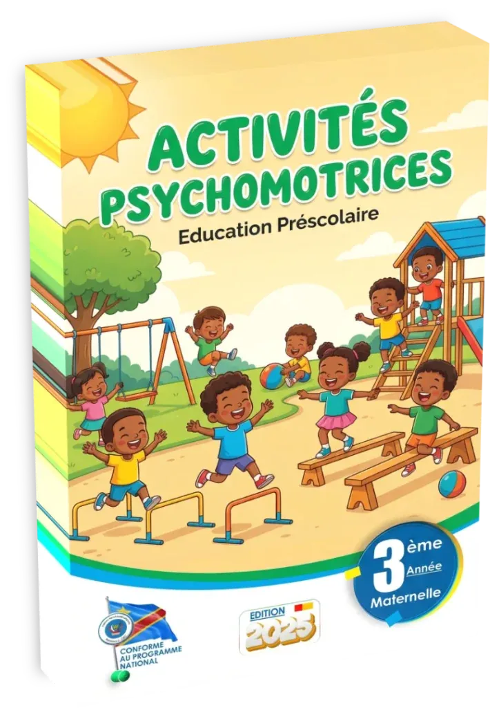 Couverture du manuel scolaire d'activités psychomotrices pour la 3ème année maternelle en RDC.
