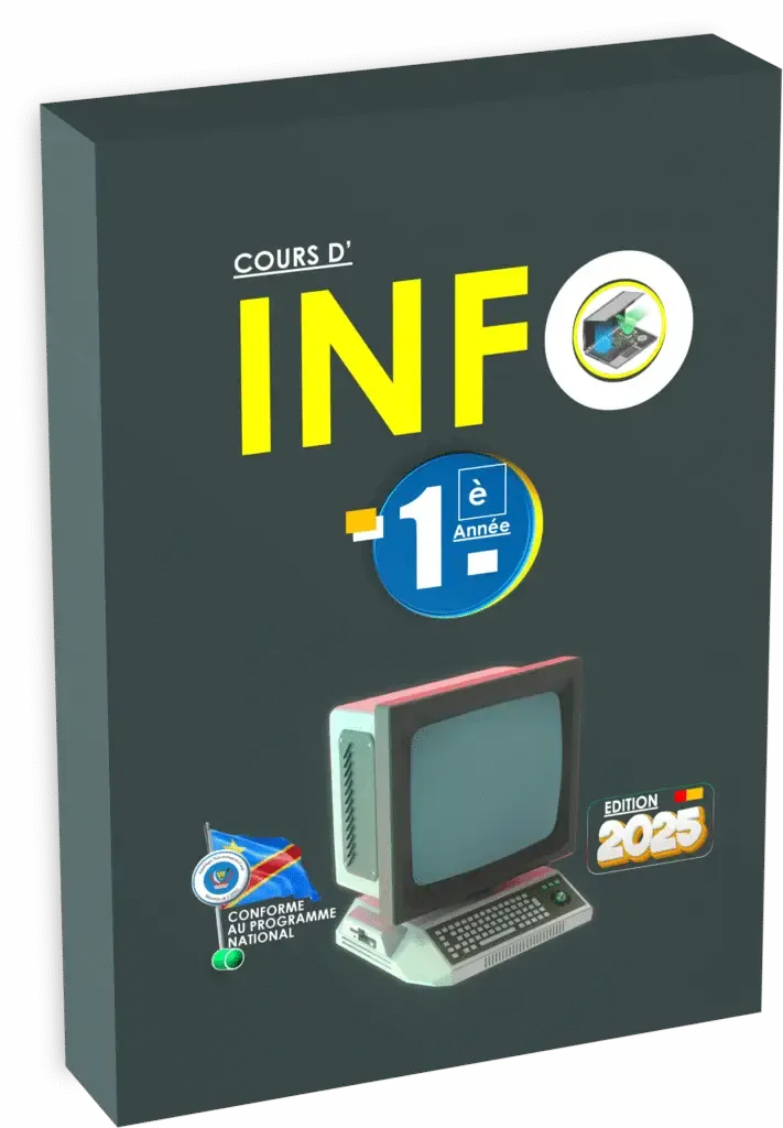 Couverture du manuel scolaire d'Informatique pour la 1ère année des Humanités en RDC.