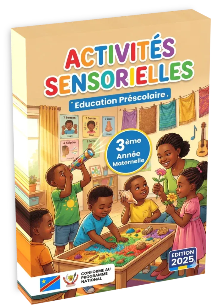 Couverture du manuel d'activités sensorielles pour la 3ème année de maternelle en RDC.
