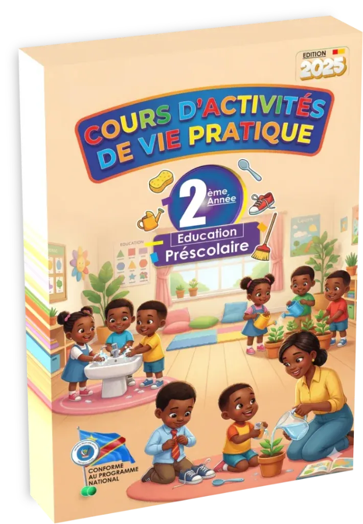 Couverture du manuel d'activités de vie pratique pour la 2ème année maternelle en RDC.