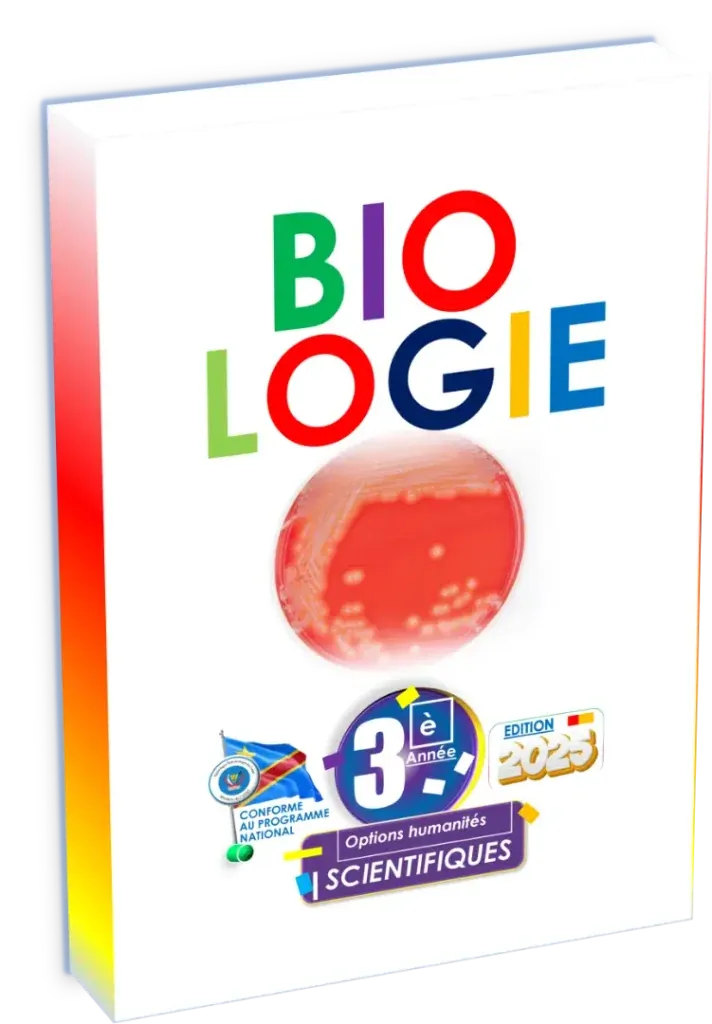 Couverture du manuel de Biologie Générale pour la 3ème année de l'option scientifique en RDC, édition 2025.