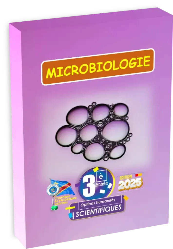 Couverture du manuel de Microbiologie pour la 3ème année option scientifique en RDC, édition 2025.