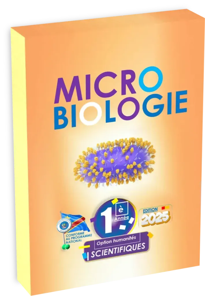 Couverture du manuel de Microbiologie pour la 1ère année de l'option scientifique en RDC, édition 2025.