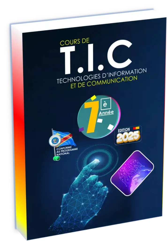 Couverture du manuel scolaire de TIC pour la 7ème année en RDC, édition 2025.