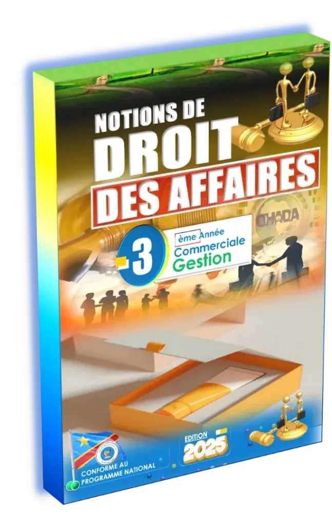 Couverture du manuel de Droit des Affaires pour la 3ème année Commerciale et Gestion en RDC, édition 2025.