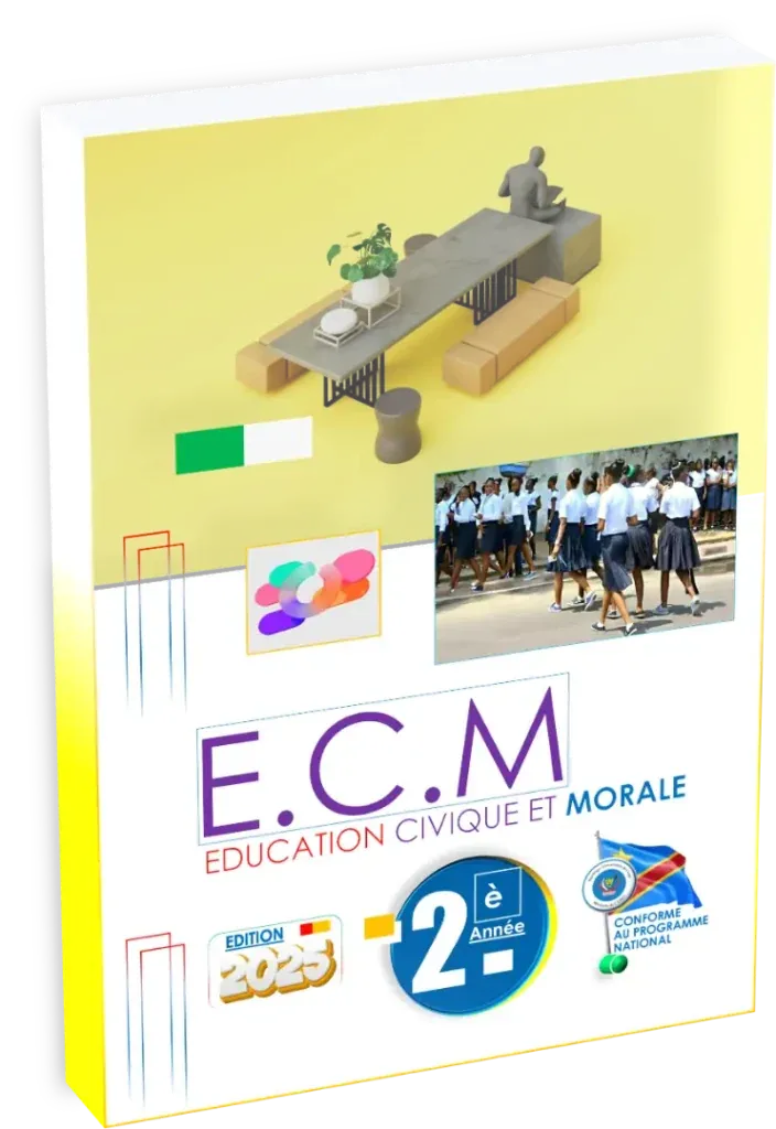 Couverture du manuel d'Éducation Civique et Morale (ECM) pour la 2ème année primaire, programme de la RDC.